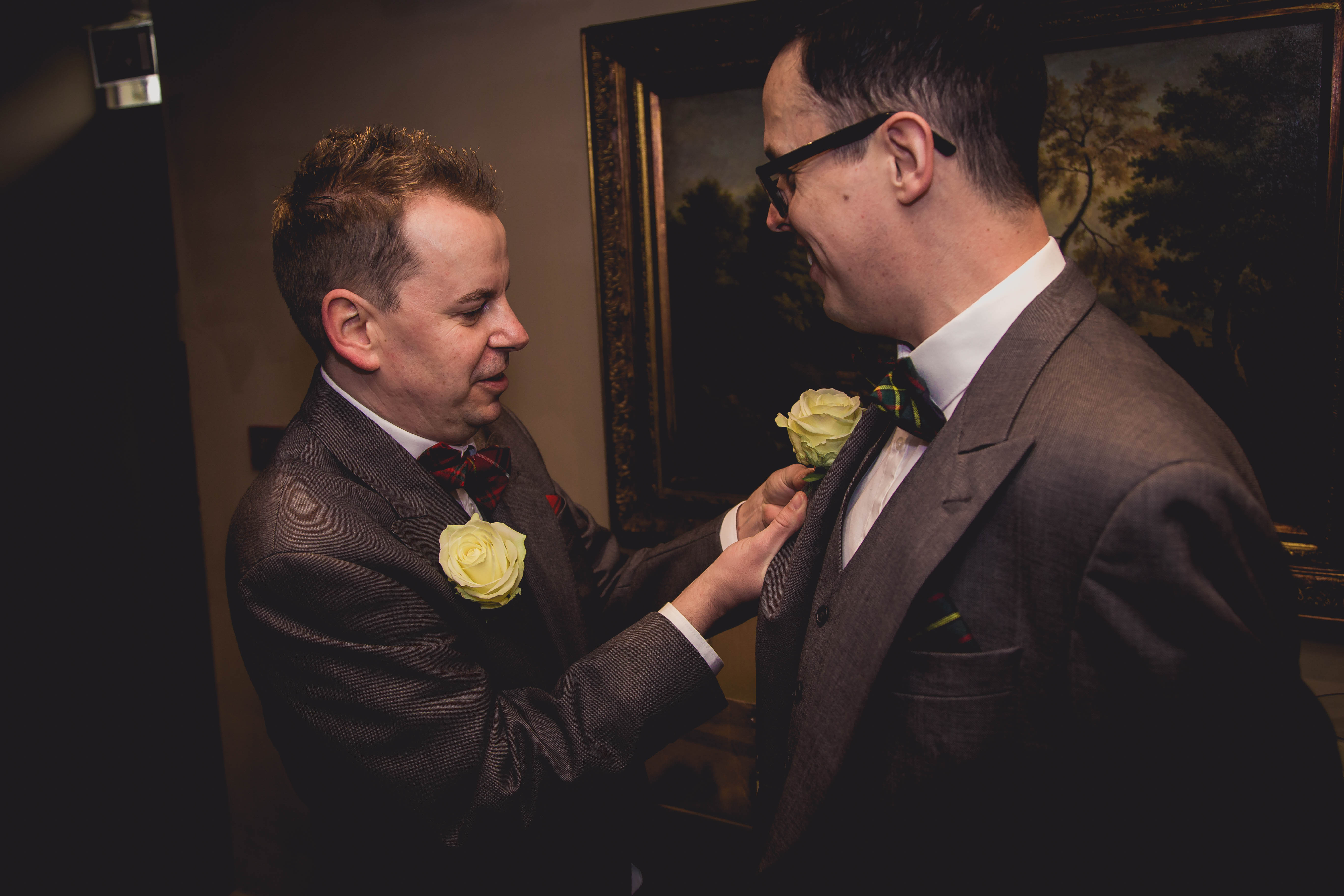 Positioning buttonholes at Sheffield Wedding 