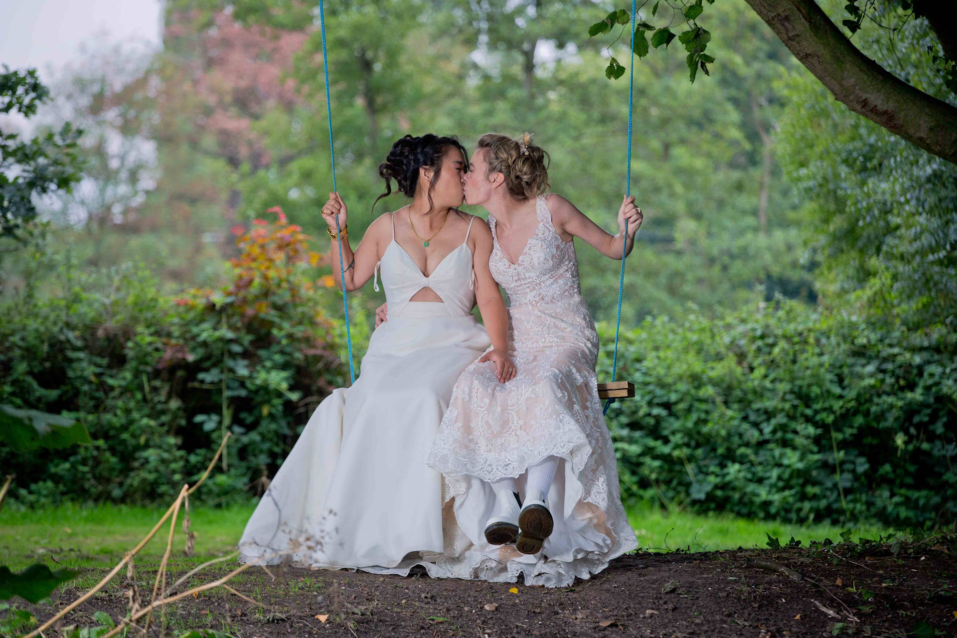 Brides on a swing - Yorkshire wedding